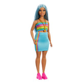 Barbie Fashionistas 65th Anniversary Doll #219 with Long Blue Hair Wears Rainbow Top & Teal Skirt for Ages 3 Years & Up