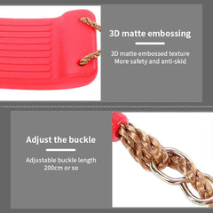 REZNOR Plastic Swing Seat with Hight Adjustable Strong Rope Tree Swing For 3-12 Years Kids Children, Red