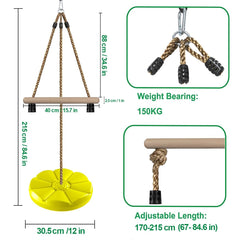 REZNOR 7FT Height Adjustable Gym Monkey Disc Bars Swing for Kids Tree Swing for Backyard, Yellow