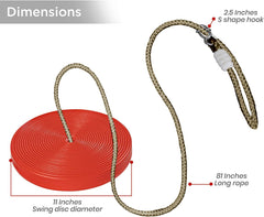 REZNOR Plastic Round Disc Hanging Tree Rope Swing for Kids Children Outdoor Indoor Play Activity, Red