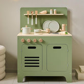 Kiddies Kingdom Wooden Toy Kitchen - Olive Green & Dusty Pink Imaginative Play For Ages 3 and Above