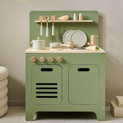 Kiddies Kingdom Wooden Toy Kitchen - Olive Green & Dusty Pink Imaginative Play For Ages 3 and Above