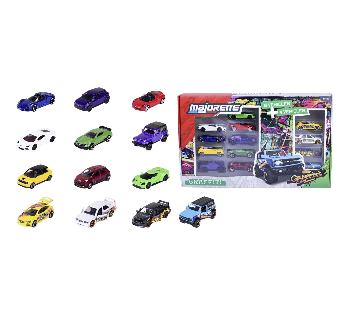 Majorette Graffiti 9+4 Gift Pack 1:64 Scale Includes 13 Licensed Metal Cars for Children Ages 3 Years and Up