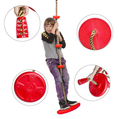 REZNOR Plastic Platforms Disc Tree Swing Seat Climbing Knot Rope With Carabiner Hook For Kids, Red