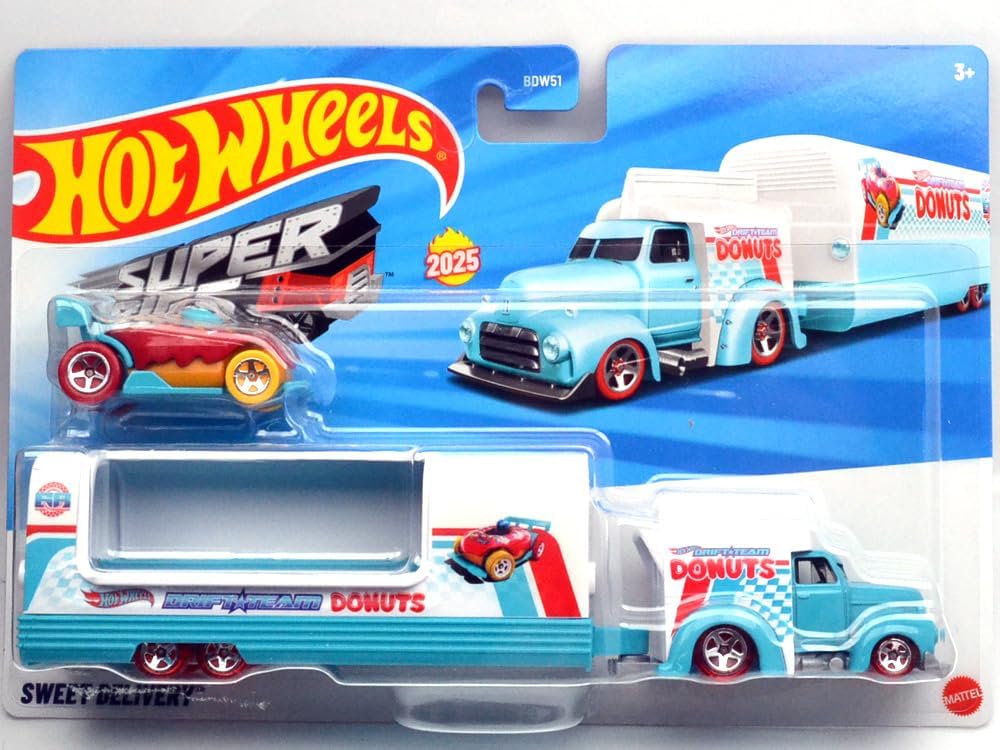 Hot Wheels Super Rigs Sweet Delivery(Blue) With 1 Hot Wheels 1:64 Scale Car for Ages 3 Years Old&Up (JCM48)