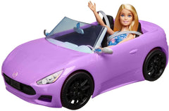 Barbie 11.5 inch Blonde and 2-Seater Purple Convertible Car with Rolling Wheels Car For Ages 3+