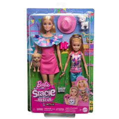 Barbie & Stacie Doll Set with 2 Pet Dogs & Accessories, Dolls with Blonde Hair & Blue Eyes, Summer Clothes