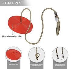 REZNOR Plastic Round Disc Hanging Tree Rope Swing for Kids Children Outdoor Indoor Play Activity, Red