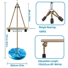 REZNOR 7FT Height Adjustable Gym Monkey Disc Bars Swing for Kids Tree Swing for Backyard, Blue