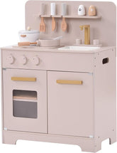 Kiddies Kingdom Wooden Toy Kitchen - Soft Pink, Mint Grey, White Imaginative Play For Ages 3 and Above