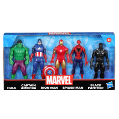 Marvel 6 Inch Super Heroes Iron Man, Spider-Man, Captain America, Hulk, Black Panther Action Figure, Pack Of 5