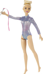 Barbie Rhythmic Gymnast 12 Inch Fashion Doll with Blonde Hair & Brown Eyes, Shimmery Leotard, Baton & Ribbon Accessories