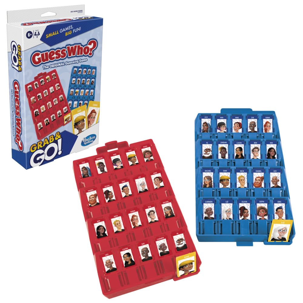 Hasbro Gaming Guess Who Hasbro Grab and Go Game, Original Guessing Game for Kids Ages 6 and Up, Portable 2 Player Game, Travel Game for Kids