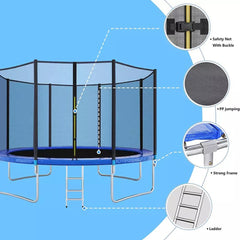 REZNOR 14 Feet Trampoline with Enclosure Safety Net & Jumping Pad for Children Kids & Adults, Multicolor