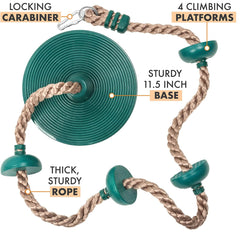 REZNOR Plastic Platforms Disc Tree Swing Seat Climbing Knot Rope With Carabiner Hook For Kids, Green