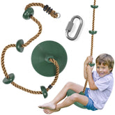REZNOR Plastic Platforms Disc Tree Swing Seat Climbing Knot Rope With Carabiner Hook For Kids, Green