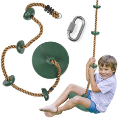 REZNOR Plastic Platforms Disc Tree Swing Seat Climbing Knot Rope With Carabiner Hook For Kids, Green
