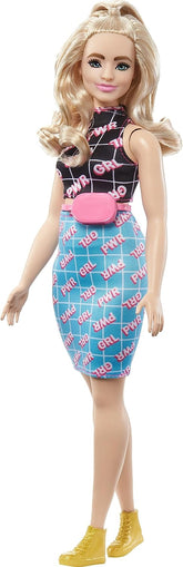 Barbie Fashionistas Curvy Blonde Doll In Girl Power Outfit #202 for Kids Ages 3+ (HPF78)