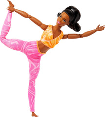 Barbie Made to Move Fashion Doll with Black Hair Wearing Removable Yellow Sports Top & Pink Yoga Pants, 22 Bendable Joints
