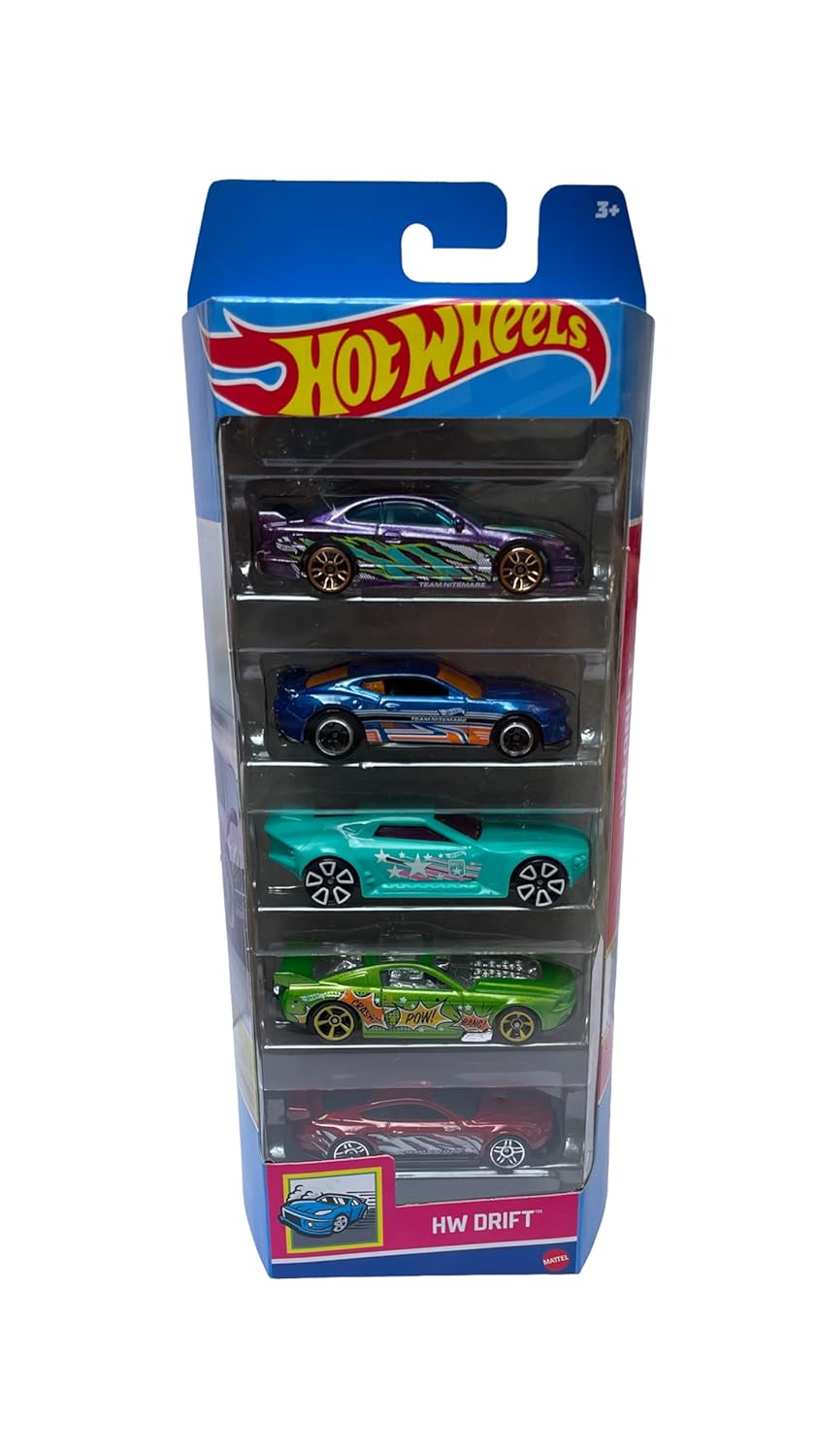 Hot Wheels 5 Car Gift Pack - HW Drift Pack of 5 For Kids & Collectors