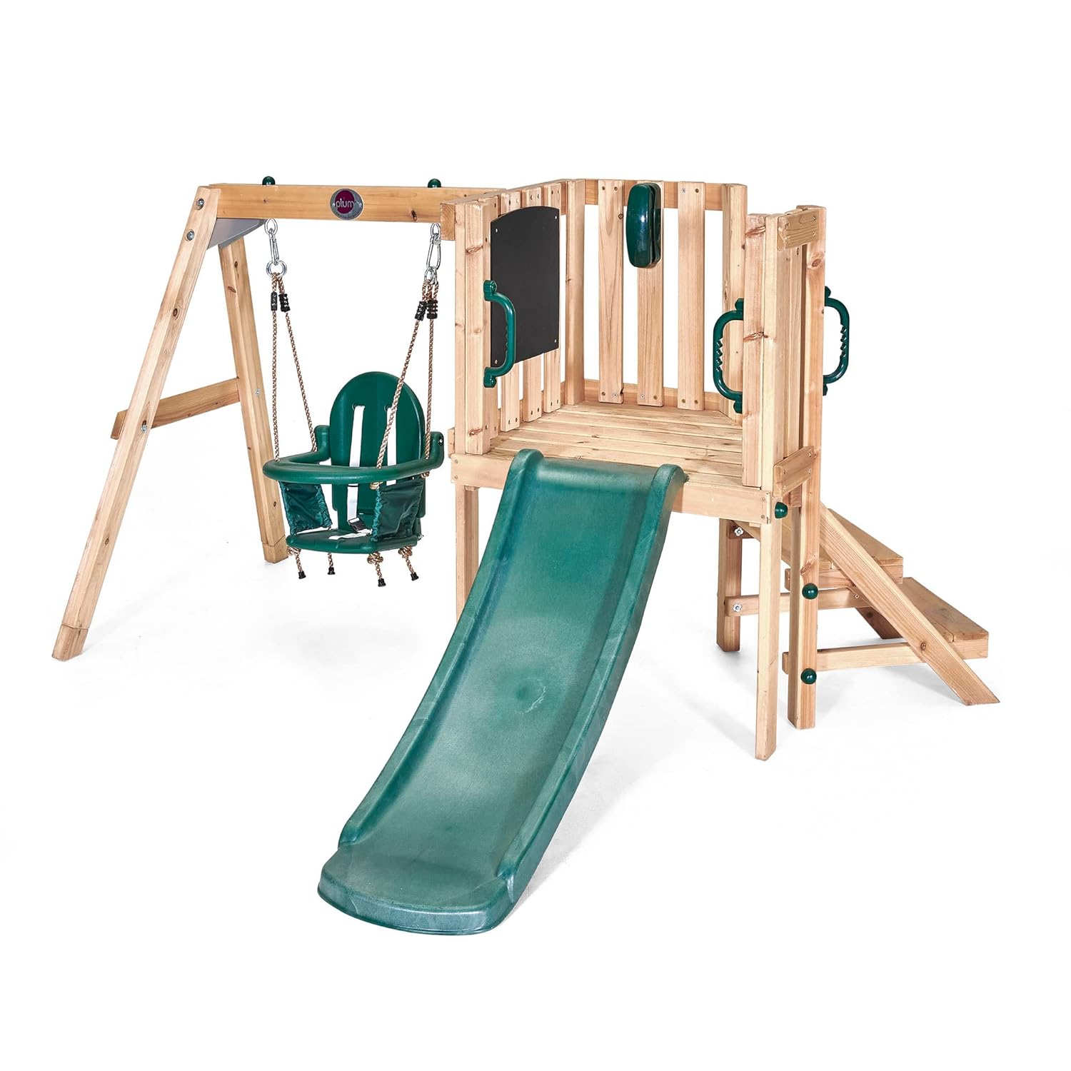 Plum Junior Activity Centre Swing and Slide Garden Play Set for Climbing - with Phone, Chalkboard, 4ft Slide, Baby Swing Seat - Children 12 Months+