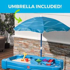 Step2 Cascading Cove Sand & Water Table with Umbrella | Kids Sand & Water Play Table with Umbrella | 6-pc Accessory Set Included, Blue