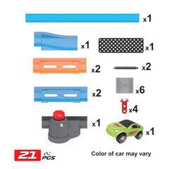 Playzu Shoot Off Launcher Track Set, 21 Pcs Single 360 Loop & 1 Car Track Play Set for Ages 6+