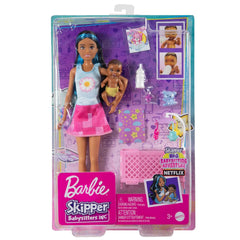 Barbie Skipper Babysitters Crib Playset With Latina Friend Doll, Baby Doll with Sleepy Eyes, Furniture and Themed Accessories For Kids Ages 3 Years & Up