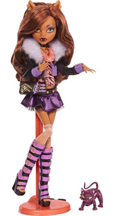 Monster High 10.5 inch Clawdeen Wolf Reproduction Doll Wearing Original Fashion & Shoes, with Pet, Doll Stand & Accessories Gift for Ages 6+