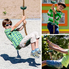 REZNOR Plastic Platforms Disc Tree Swing Seat Climbing Knot Rope With Carabiner Hook For Kids, Green