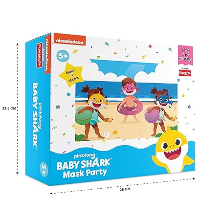 Funskool Handycrafts Baby Shark Mask Party, Create Baby Shark Mask, Baby Shark Birthday Themed Party, Make 3 Soft Masks for Boys & Girls, Art and Craft Kit, Ages 5 Years and Above, Multicolour