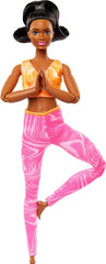 Barbie Made to Move Fashion Doll with Black Hair Wearing Removable Yellow Sports Top & Pink Yoga Pants, 22 Bendable Joints