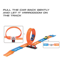 Playzu 23 pcs Single 360 Degree Loop Racing Track Game with Building Block Sets and One Strong 1:64 Scaled Pull Back Car and Track Easy to Assemble for Ages 6+