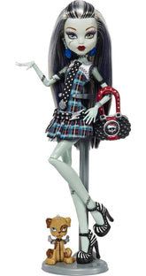 Monster High 10.5 inch Frankie Stein Reproduction Doll Wearing Original Fashion & Shoes, with Pet, Doll Stand & Accessories Gift for Ages 6+