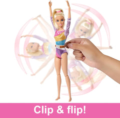 Barbie Gymnastics Doll & Accessories Playset with Blonde Fashion Doll, C-Clip for Flipping Action, Balance Beam, Warm-Up Suit & More for Kids Ages 3+