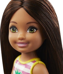 Barbie Chelsea Small Doll With Beach Swimsuit, Stripes & Pineapple,Brunette Hair & Green Eyes For Kids Ages 3+