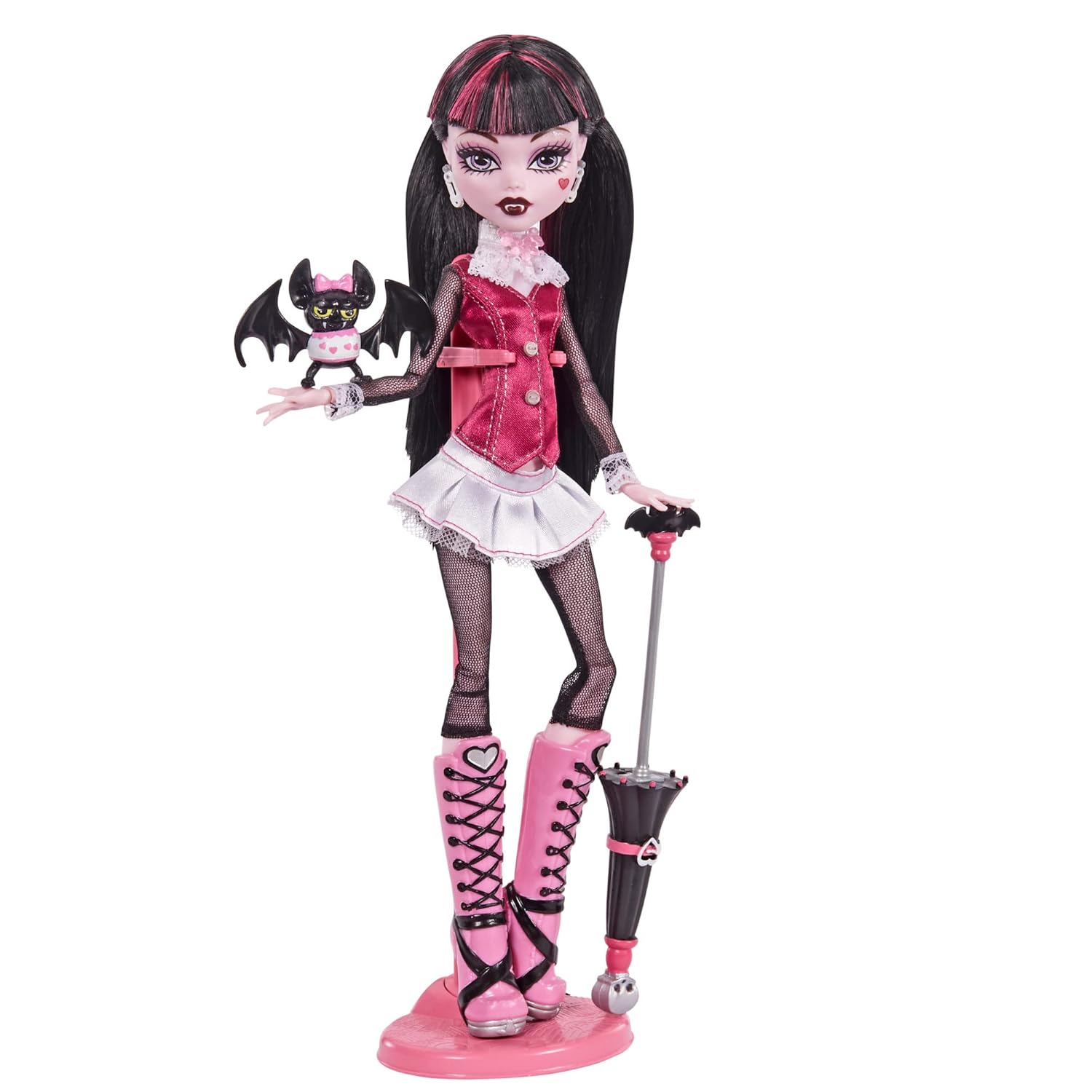 Monster High 10.5 inch Draculaura Reproduction Doll Wearing Original Fashion & Shoes, with Pet, Doll Stand & Accessories Gift for Ages 6+
