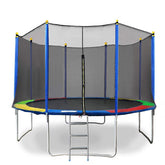 REZNOR 12 Feet Rainbow Color Trampoline with Enclosure Safety Net & Jumping Pad for Children Kids & Adults