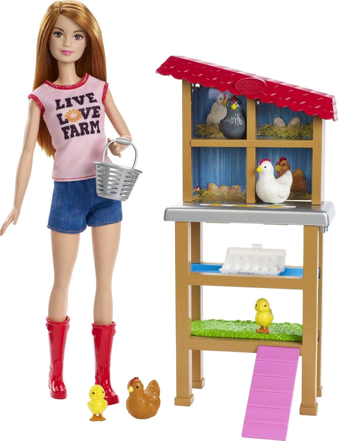 Barbie Red-Haired Career-Themed Chicken Farmer Doll and Playset with Henhouse and More for Ages 3 Year and Up