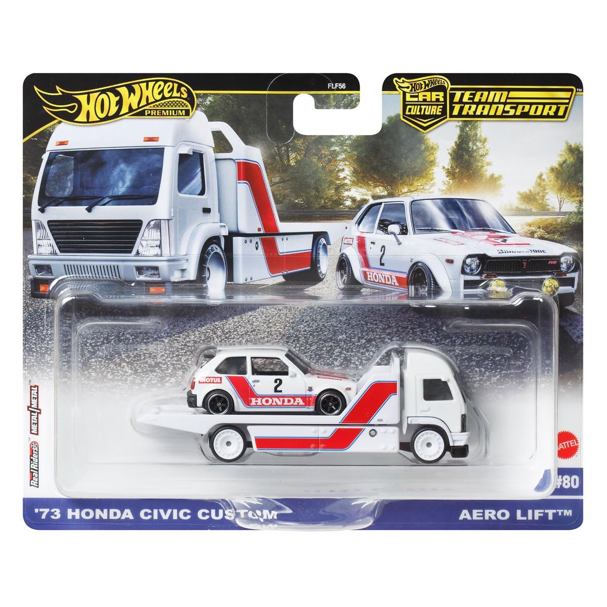 Hot Wheels Car Culture Team Transport 73 Honda Civic Custom 1:64 Scale Car & Transport Vehicle for Race Fans & Toy Car Collectors