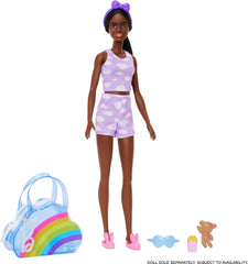 Barbie Clothes and Accessories, Deluxe Keychain Rainbow Bag with Pajamas and Slumber Party Themed Accessories for Kids Ages 3+