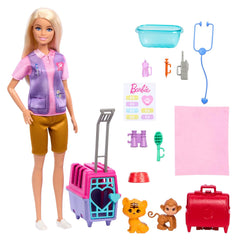 Barbie Careers Animal Rescue & Recovery Playset with Blonde Doll Baby Monkey & Tiger Figures, Carrier & Accessories for Kids Ages 3+