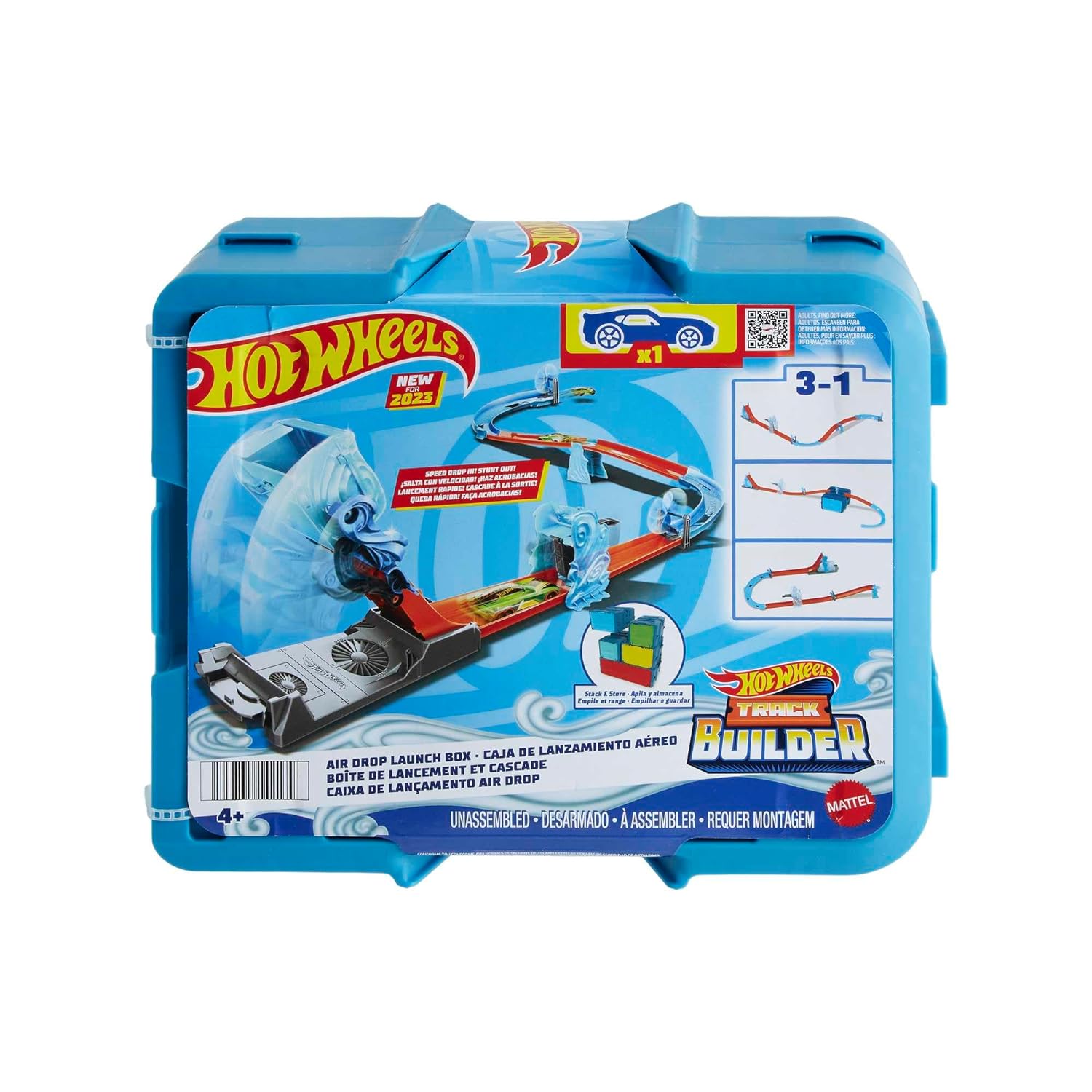 Buy Hot Wheels Track Set, Blue Deluxe Track Builder Pack with Wind-Themed Accessories in Stackable Toy Storage Box with Hot Wheels Car Online at