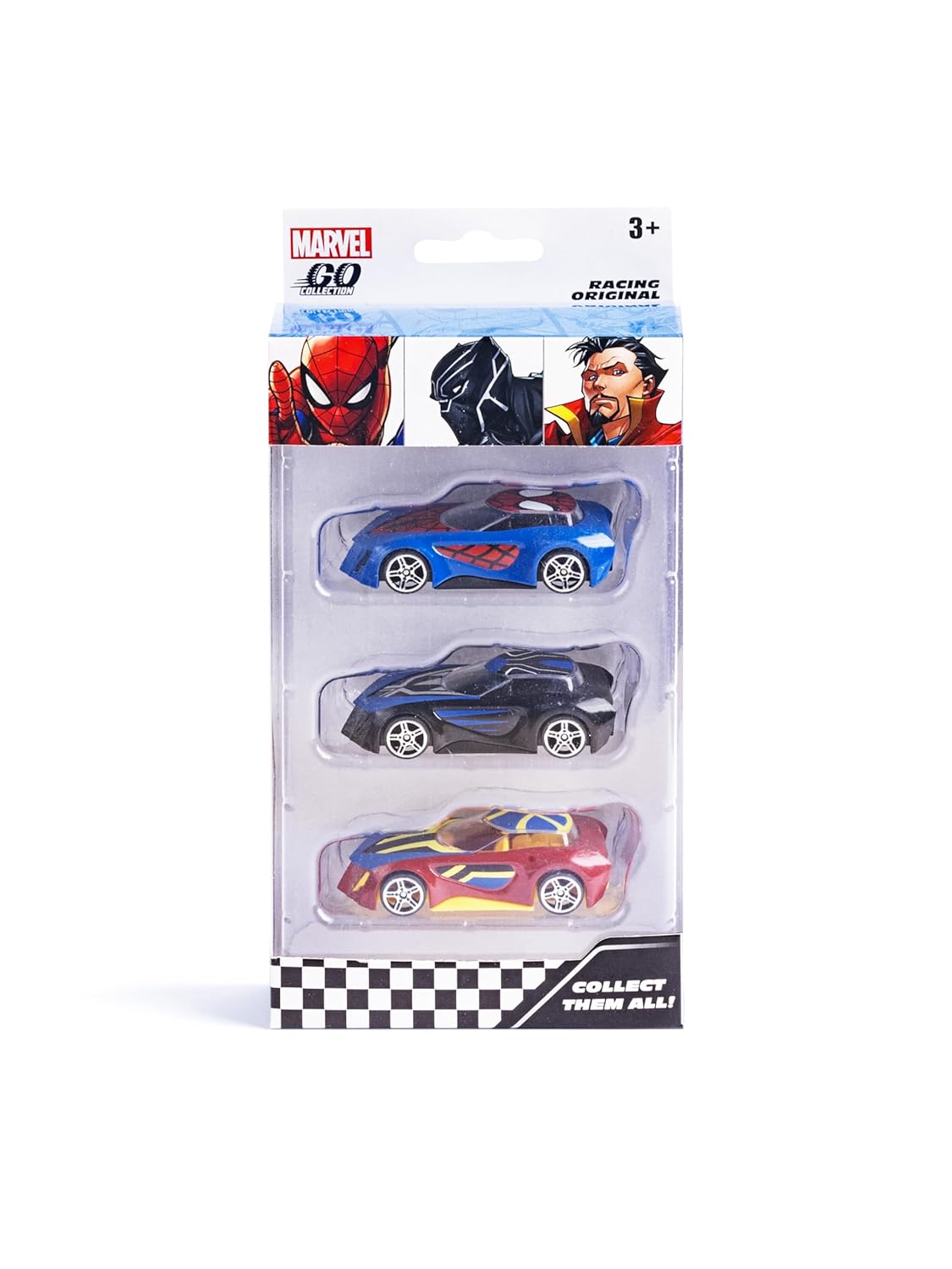 Marvel Go 1:64 Diecast Spider-Man, Black Panther and Doctor Strange 3-Pack Rapid RacerToy Car For Collection For Ages 3 Years And Up