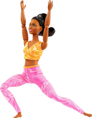 Barbie Made to Move Fashion Doll with Black Hair Wearing Removable Yellow Sports Top & Pink Yoga Pants, 22 Bendable Joints