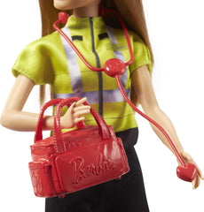 Barbie Paramedic Petite 12 Inch Fashion Doll with Brunette Hair, Stethoscope, Medical Bag & Accessories