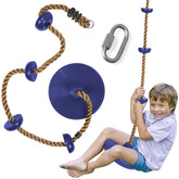 REZNOR Plastic Platforms Disc Tree Swing Seat Climbing Knot Rope With Carabiner Hook For Kids, Blue