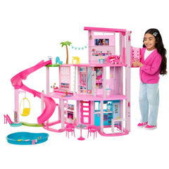 Barbie Dreamhouse, Pool Party Doll House with 75+ Pieces and 3-Story Slide, Pet Elevator and Puppy Play Areas for Ages 3+