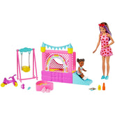 Barbie Skipper Babysitters Bounce House Playset with Skipper Babysitter Doll, Toddler Doll, Swing & Accessories for 3 Year Olds & Up