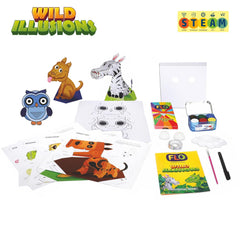 FLO Toys Steam Diy 3D Wild Animals And Birds Illusions Stem Activity Kit For Kids 6+